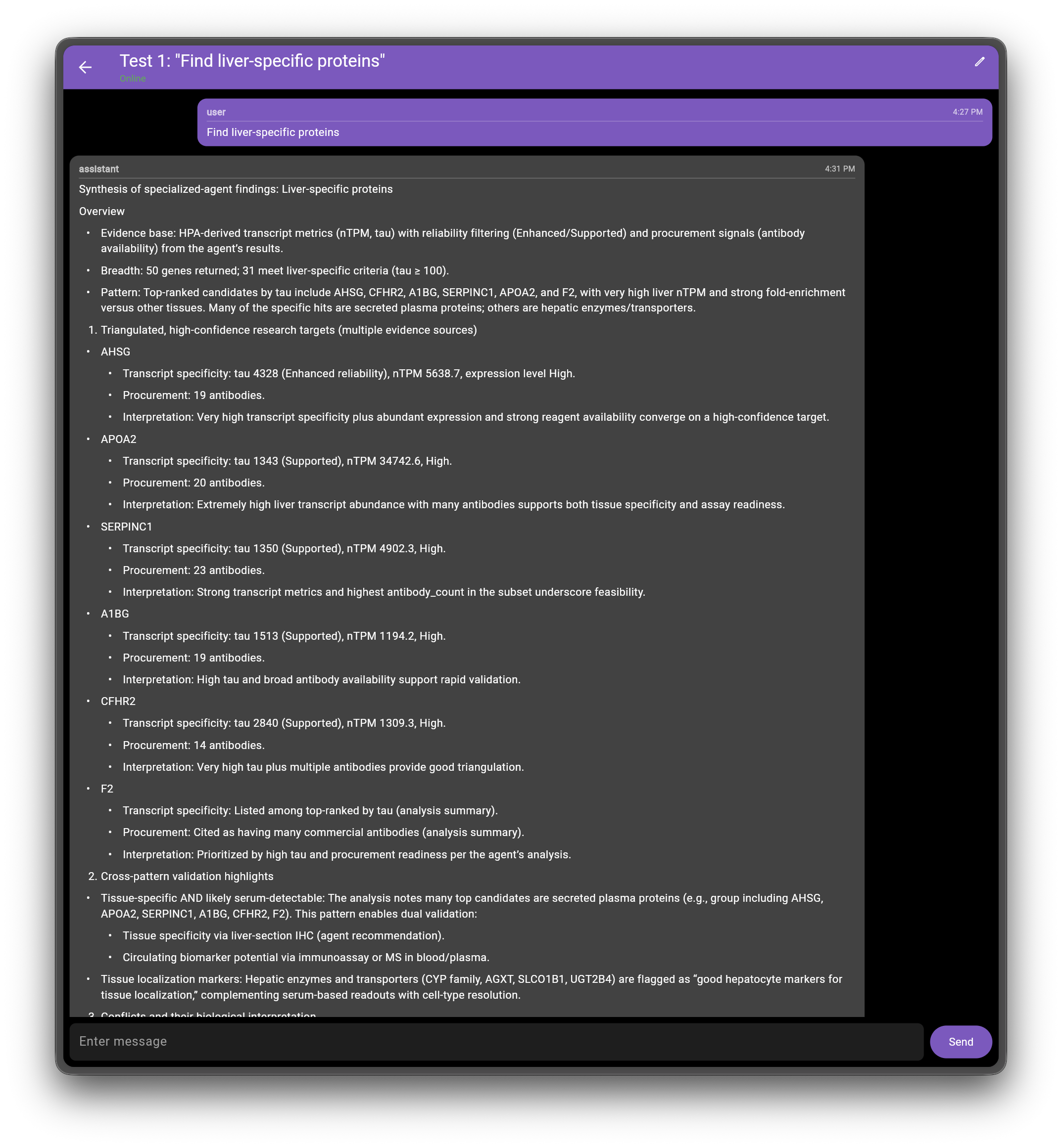Find liver specific proteins response part 1