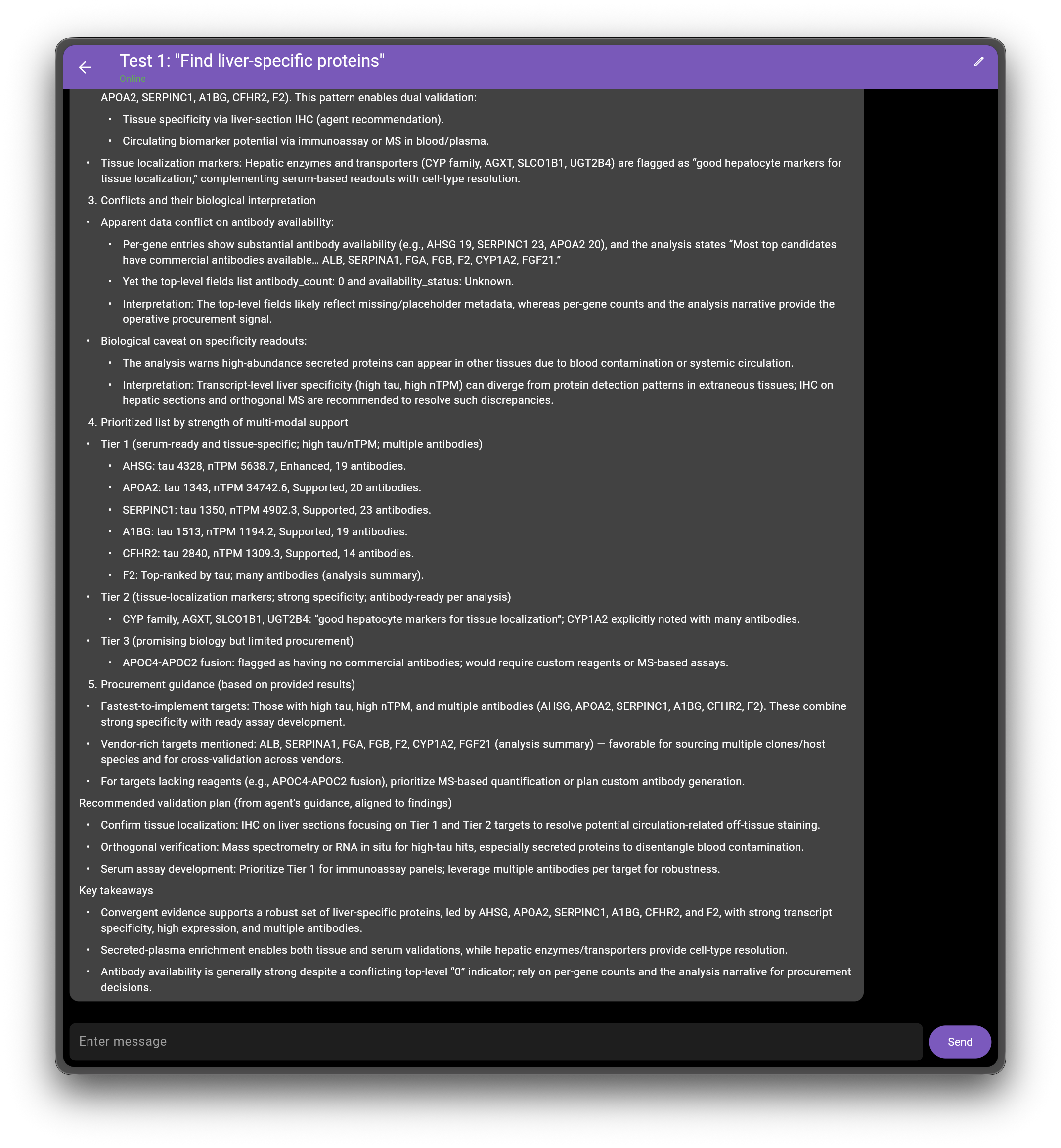 Find liver specific proteins response part 2